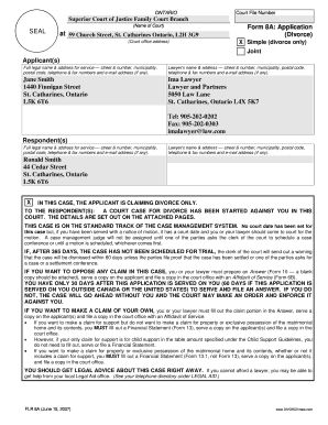 Ontario Divorce Application Form 8A