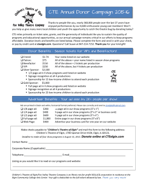 Children's Theatre of Elgin Annual Donor Campaign Form