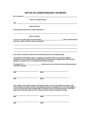 Notice of Conditions Not Satisfied
