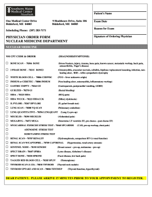 Nuclear Medicine Physician Order Form