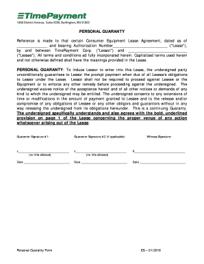 Personal Guaranty Form