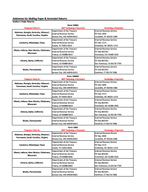 US Federal Tax Return Mailing Addresses