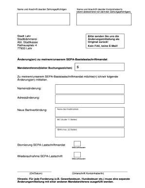 Änderungsmitteilung zu meinem/unserem SEPA-Basislastschriftmandat