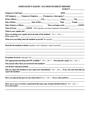 INJURY ILLNESS INCIDENT REPORT - CSI Process