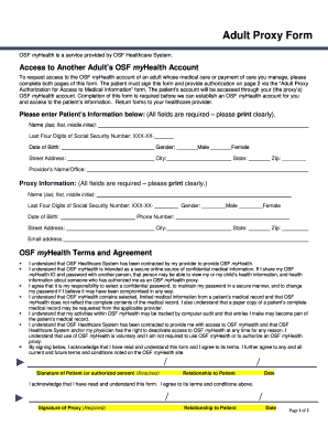 Adult Proxy Form for OSF myHealth