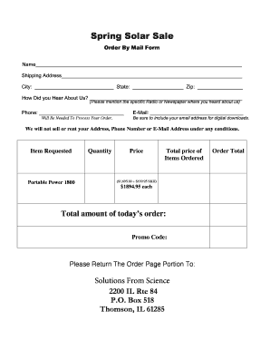 Spring Solar Sale Order Form