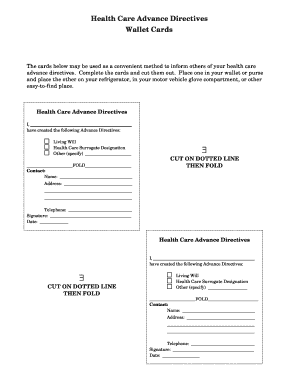Health Care Advance Directives Wallet Cards