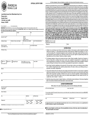 AKC Dog Show Entry Form Agreement