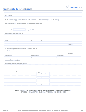 Adelaide Bank Loan Discharge Form