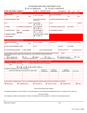 Attending Provider Treatment Plan Form