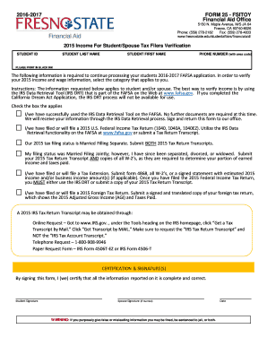 2016-2017 FAFSA Income Verification Form