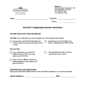 2016-2017 Independent Income Verification Form