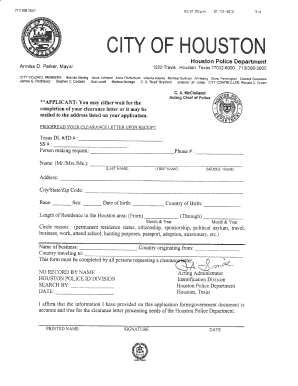 Houston Police Department Clearance Letter Request