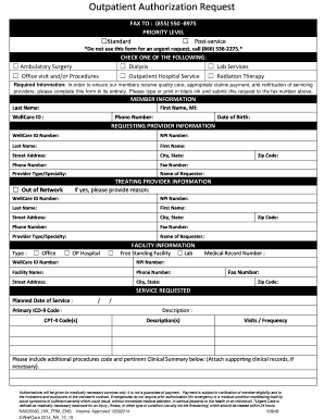 Outpatient Authorization Request Form