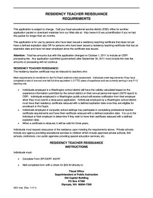 Residency Teacher Reissuance Application