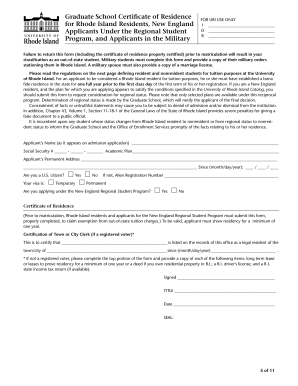 Rhode Island Graduate School Certificate of Residence