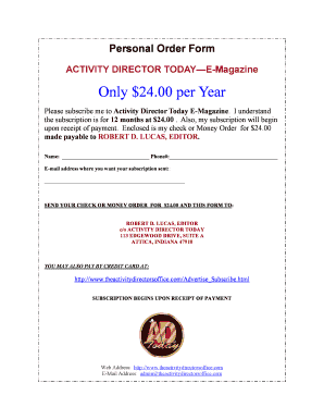 Activity Director Today Subscription Form