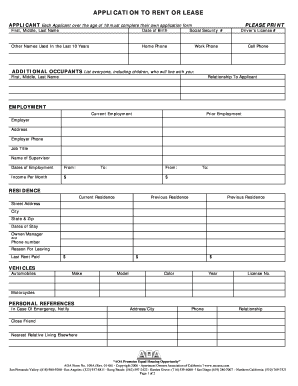 Apartment Rental Application Form