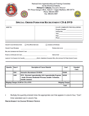 Special Order Form for Recruitment CD & DVD