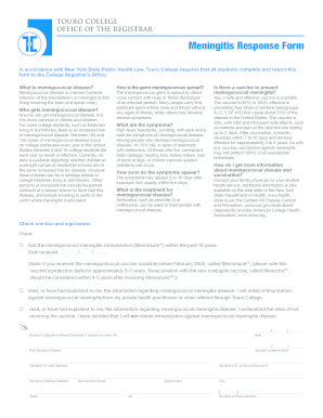 Meningitis Response Form