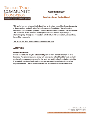 Donor Advised Fund Worksheet