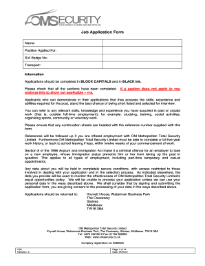 Job Application Form for Security Screening