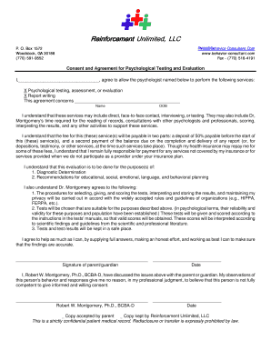 Consent and Agreement for Psychological Testing