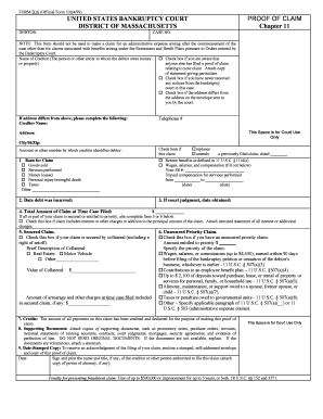 US Bankruptcy Court Proof of Claim Form