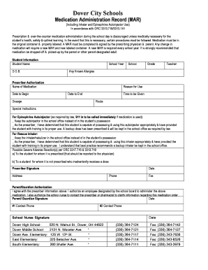 Ohio School Medication Administration Record