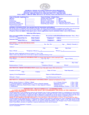 Georgia Crime Victims Compensation Form