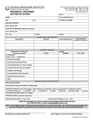 Individual Provider Letter of Intent