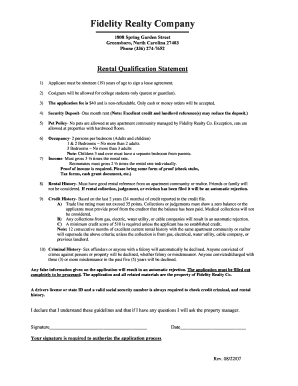 Fidelity Realty Rental Qualification Statement