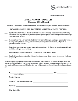 SambaSafety Affidavit of Intended Use