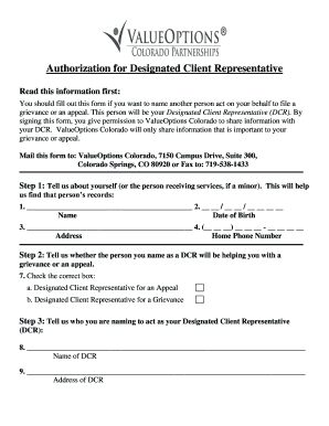 Authorization for Designated Client Representative