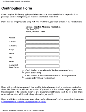 Colorado Freedom Memorial Contribution Form