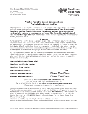 Proof of Pediatric Dental Coverage Form