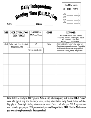 DIRT Reading Log Form