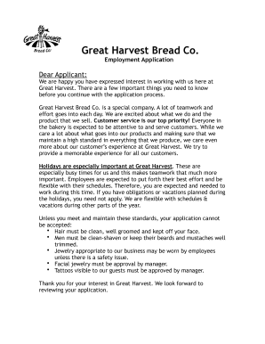 Great Harvest Bread Co. Employment Application