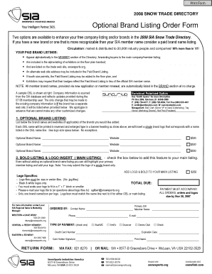 2008 Snow Trade Directory Brand Listing Order Form