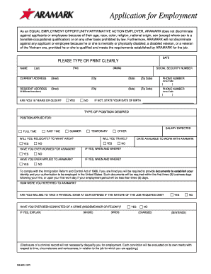 Aramark Employment Application Form