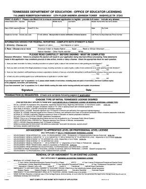 Tennessee Educator License Application