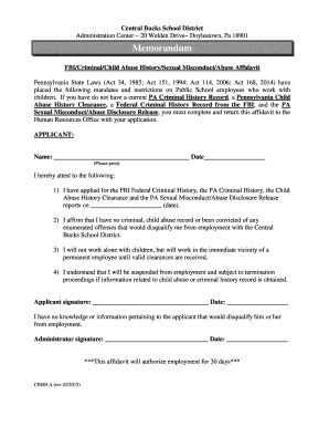 Pennsylvania School Employee Clearance Affidavit
