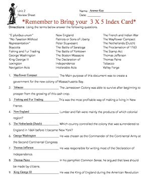 American History Review Sheet