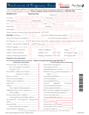 Fillable Online Notification of Pregnancy Form - Louisiana Health Fax ...