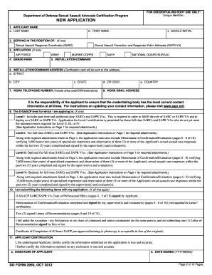 Department of Defense Sexual Assault Advocate Certification Application