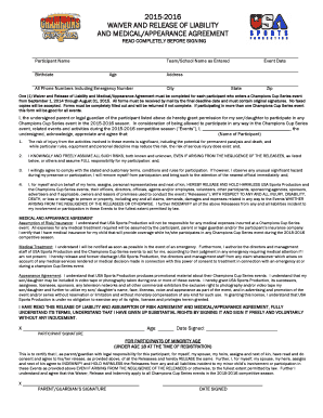 Champions Cup Series Waiver and Release