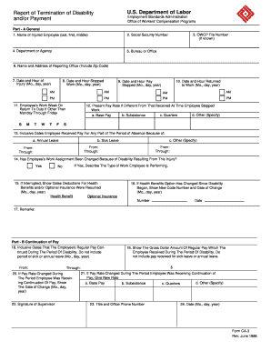 Termination of Disability Report Form CA-3