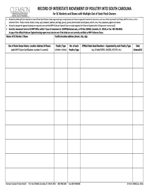 South Carolina Poultry Movement Form