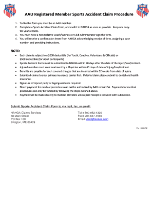 AAU Sports Accident Claim Form