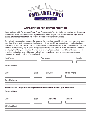 Driver Position Application Form